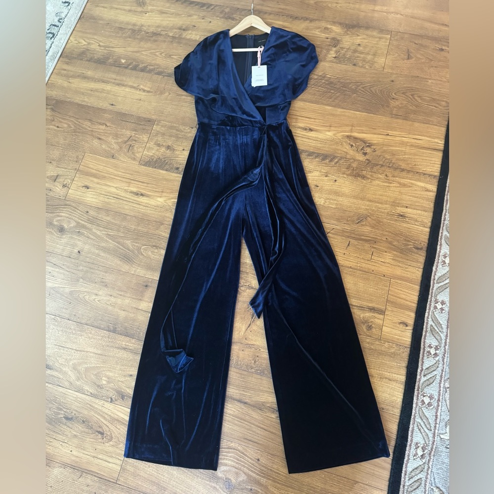 Alex Marie Velvet Beth Wrap Cape Sleeve Tie Waist Jumpsuit